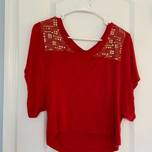 Candie's Off the Shoulder Red Sequin Crop Blouse, Small and Medium